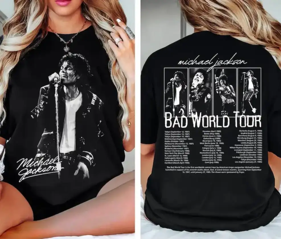 Bad World Tour 2-Sided Graphic T-Shirt, Michael Jackson Shirt Vintage bootleg tee, King of Pop Concert Outfit, Gift for Fan