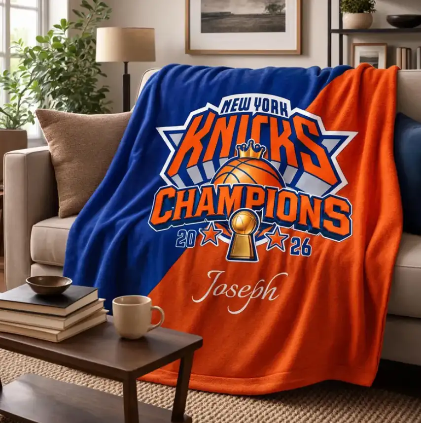 Basketball Blanket, New York Knicks Champions Velveteen Throw with Personalization