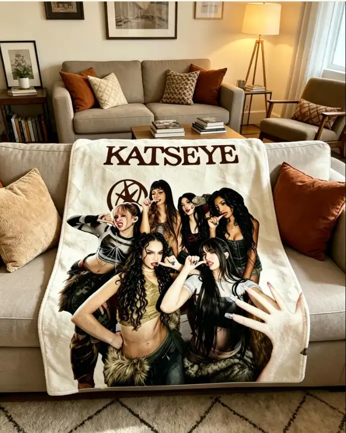 Dark Stage Katseye Portrait Blanket Soft Throw, Pop Music Lover Holiday Keepsake Gift