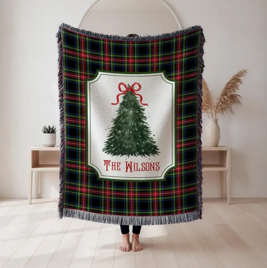 Personalized Christmas Woven Blanket Tapestry Family Christmas Gift
