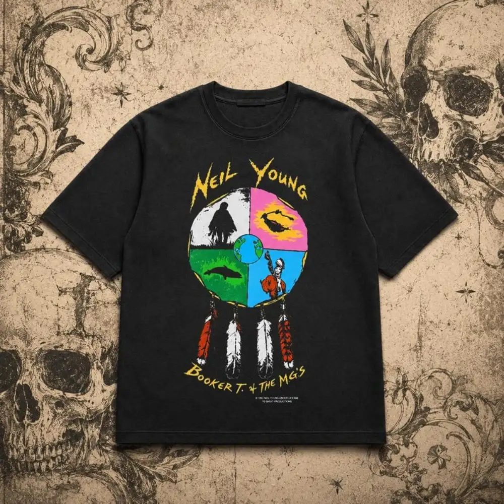 Alternative view of Neil Young 1993 World Tour T-Shirt, Neil Young Booker T & The MG's Tee, Vintage Rock Concert Shirt